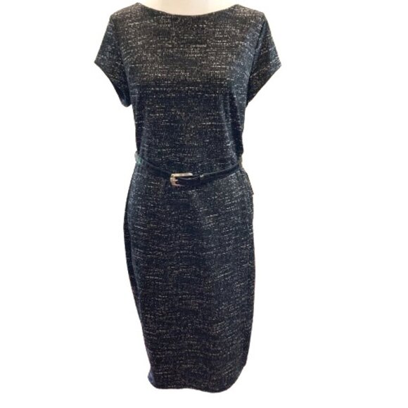 Express Sheath Midi Dress Professional Mostly Black Zipper Cap Sleeves, Medium - Picture 1 of 12